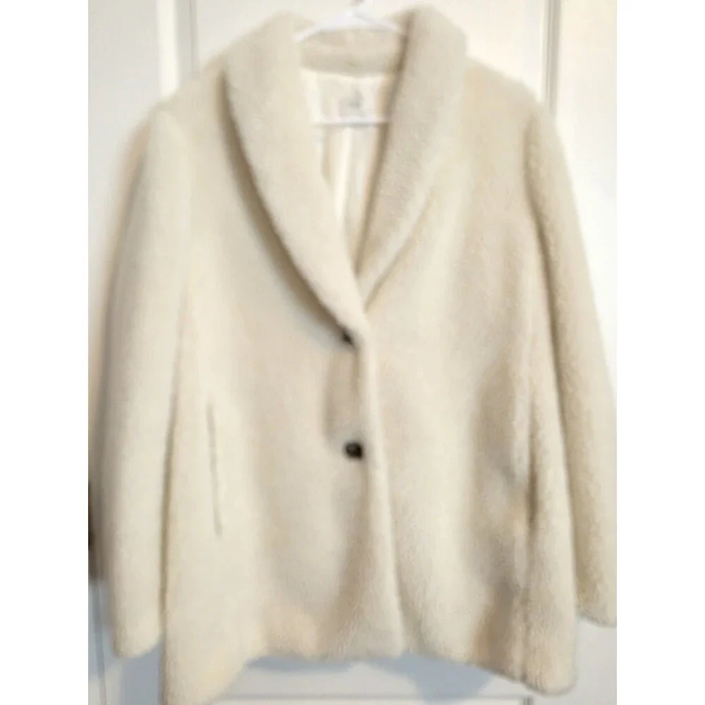J Crew Teddy Fleece Shawl Collar Coat Jacket Cream Sherpa Lagenlook sz M